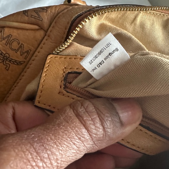 MCM Brown Leather Satchel with Gold Accents